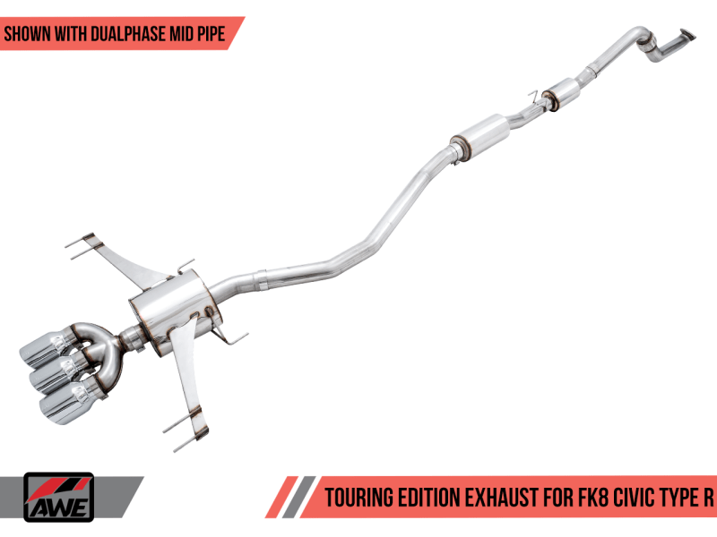 AWE Tuning Touring Edition Exhaust w/ Front & Mid Pipes Chrome Silver Tips for 2017-2021 Honda Civic Type R [FK8]