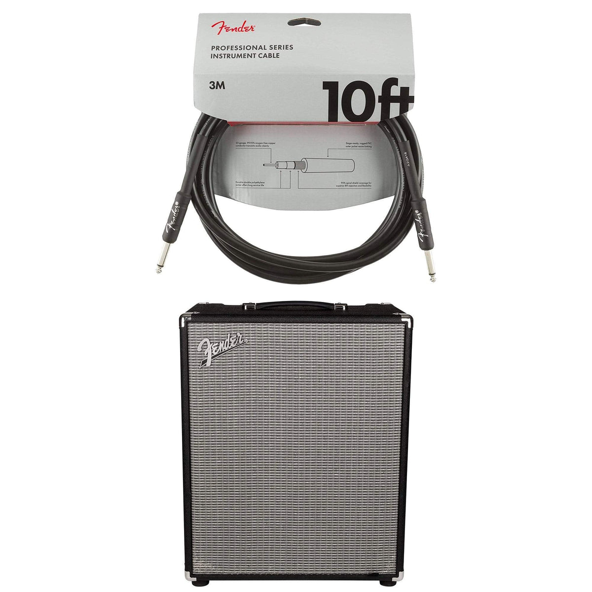 Fender Rumble 500 500W 2x10 Bass Combo Cable Bundle