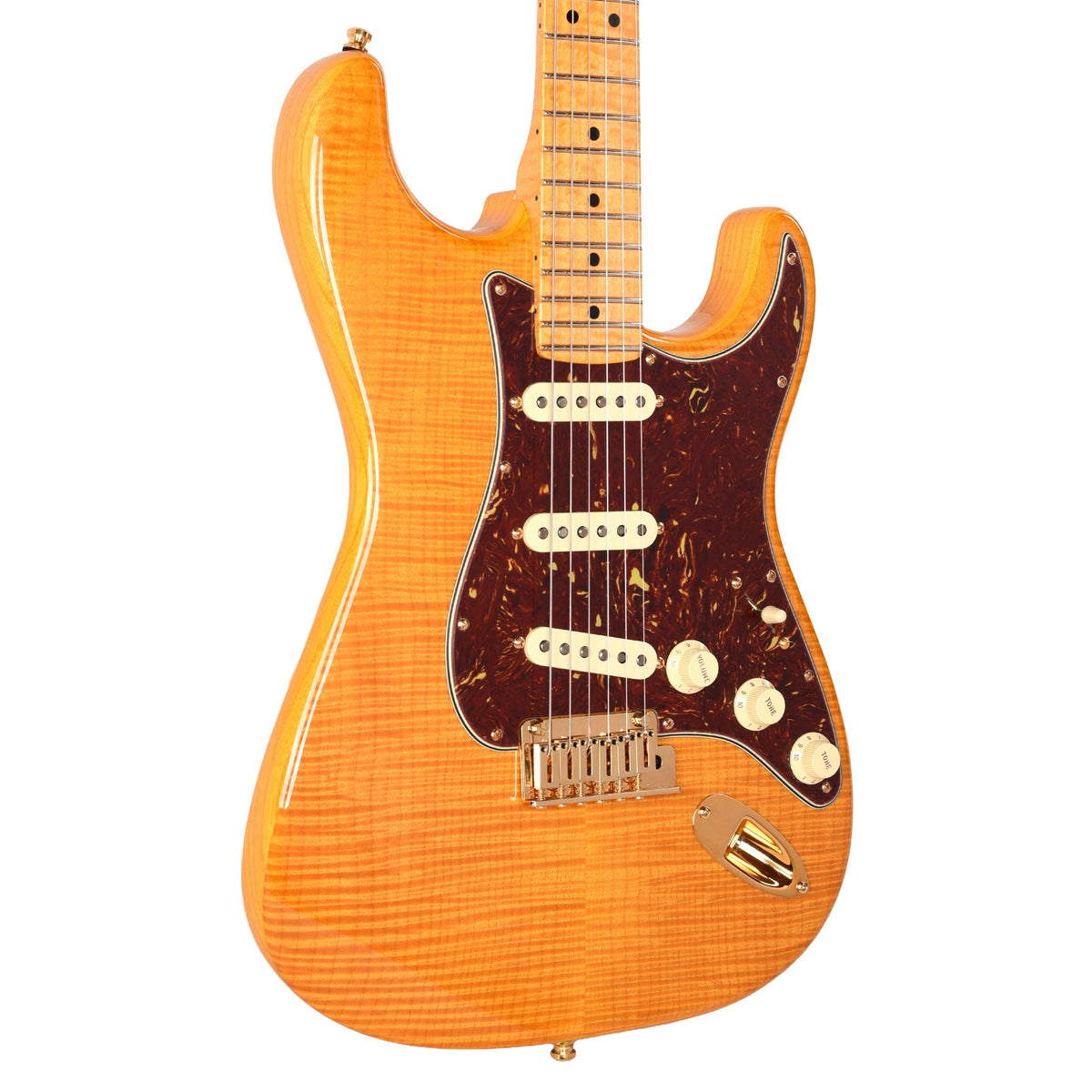 Fender Custom Shop Custom Deluxe Stratocaster NOS AAA Flame Maple Top Amber w/Lightweight Ash Body & AAA Flame Neck