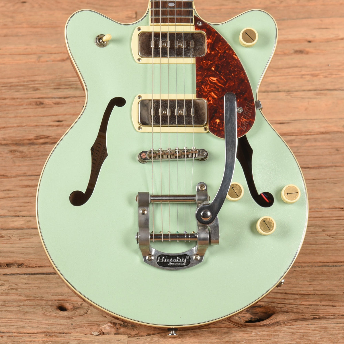 Gretsch G2655T-P90 Streamliner Center Block Double Cutaway with Bigsby Two-Tone Mint Metallic and Vintage Mahogany Stain 2021