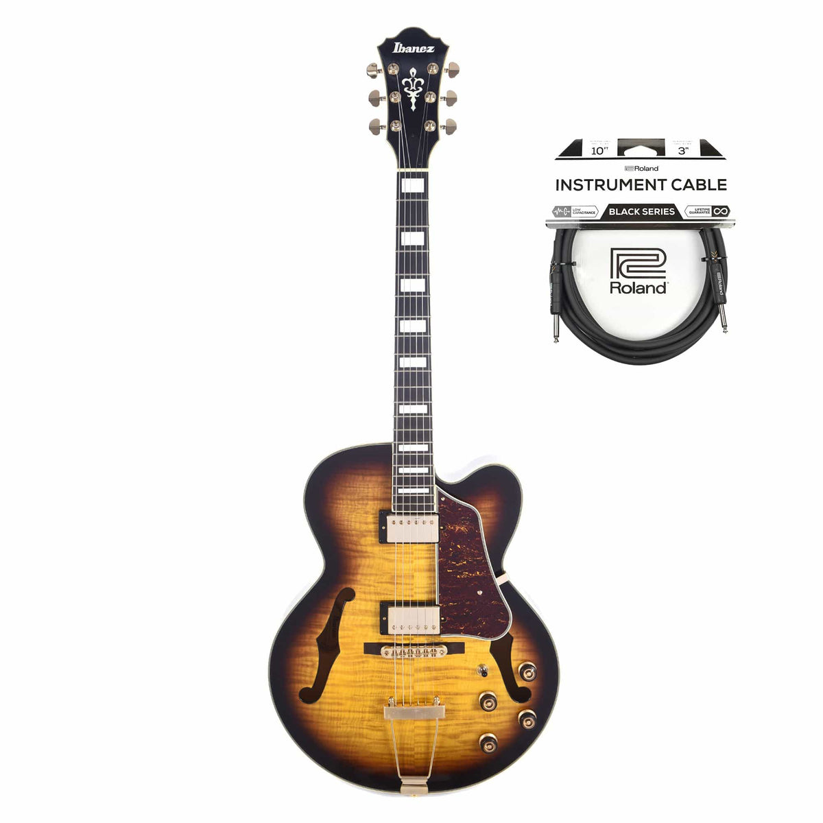 Ibanez AF95FM Artcore Expressionist Antique Yellow Sunburst Hollow Body Cable Bundle