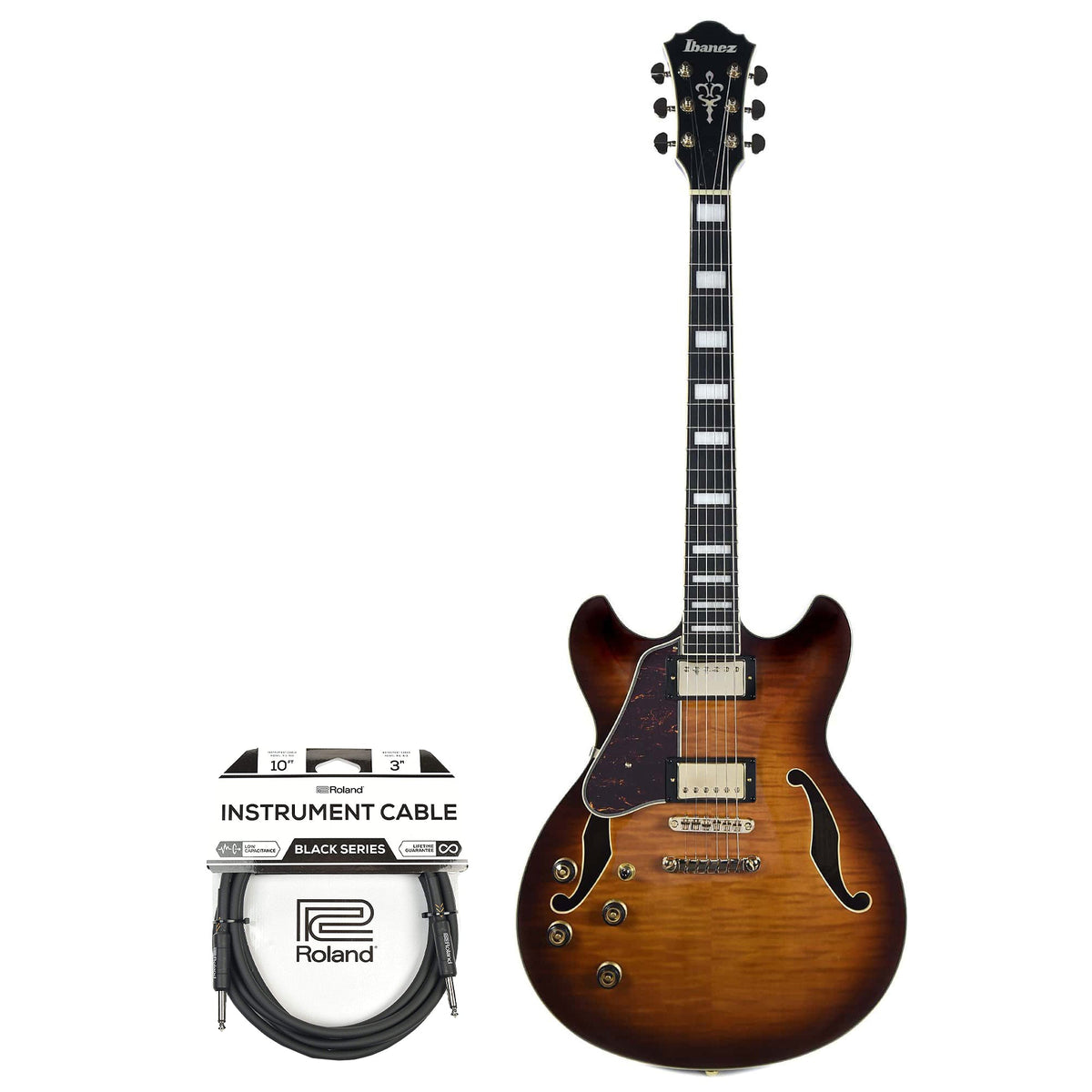 Ibanez AS93FML Artcore Expressionist Semi-Hollow Body Violin Sunburst Left-Handed and (1) Cable Bundle