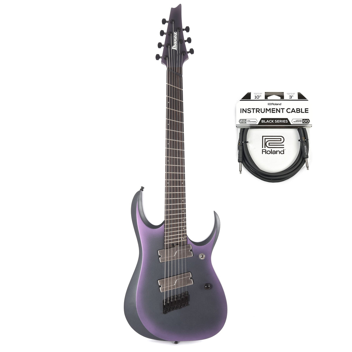 Ibanez RGD71ALMS RGD Axion Label 7-String Multi Scale Black Aurora Burst Matte w/Fishman Fluence Pickups and (1) Cable Bundle