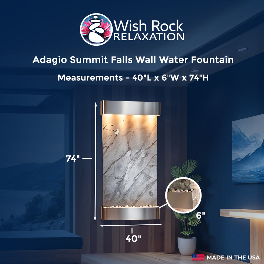 Adagio Summit Falls Wall Water Fountain - 40"Wx74"Hx6"D