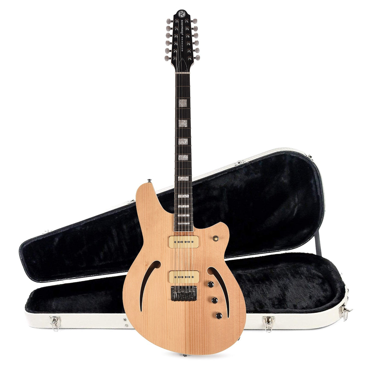 Reverend Airwave 12-String Electric Guitar Natural and Teardrop Two Tone Case Bundle