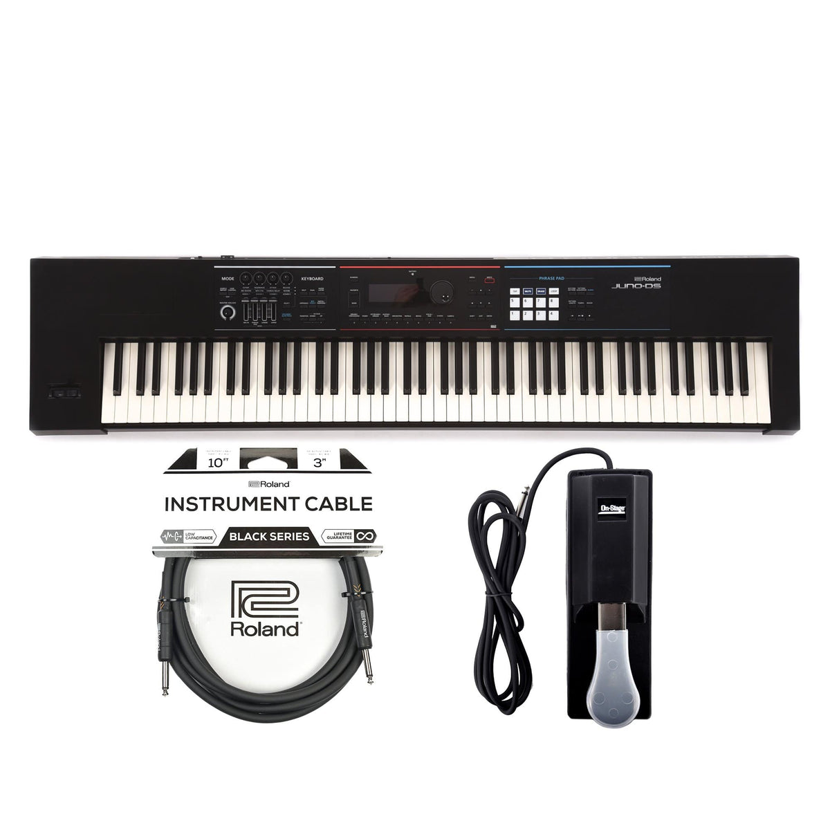 Roland JUNO DS88 88 Key Synthesizer, Sustain Pedal and Instrument Cable Bundle