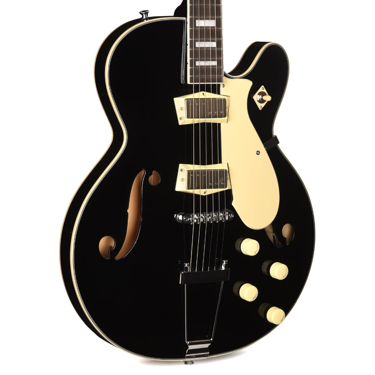 Silvertone 1446 TBK Single Cut Semi-Hollow Electric Guitar w/ Trapeze Tailpiece Gloss Black