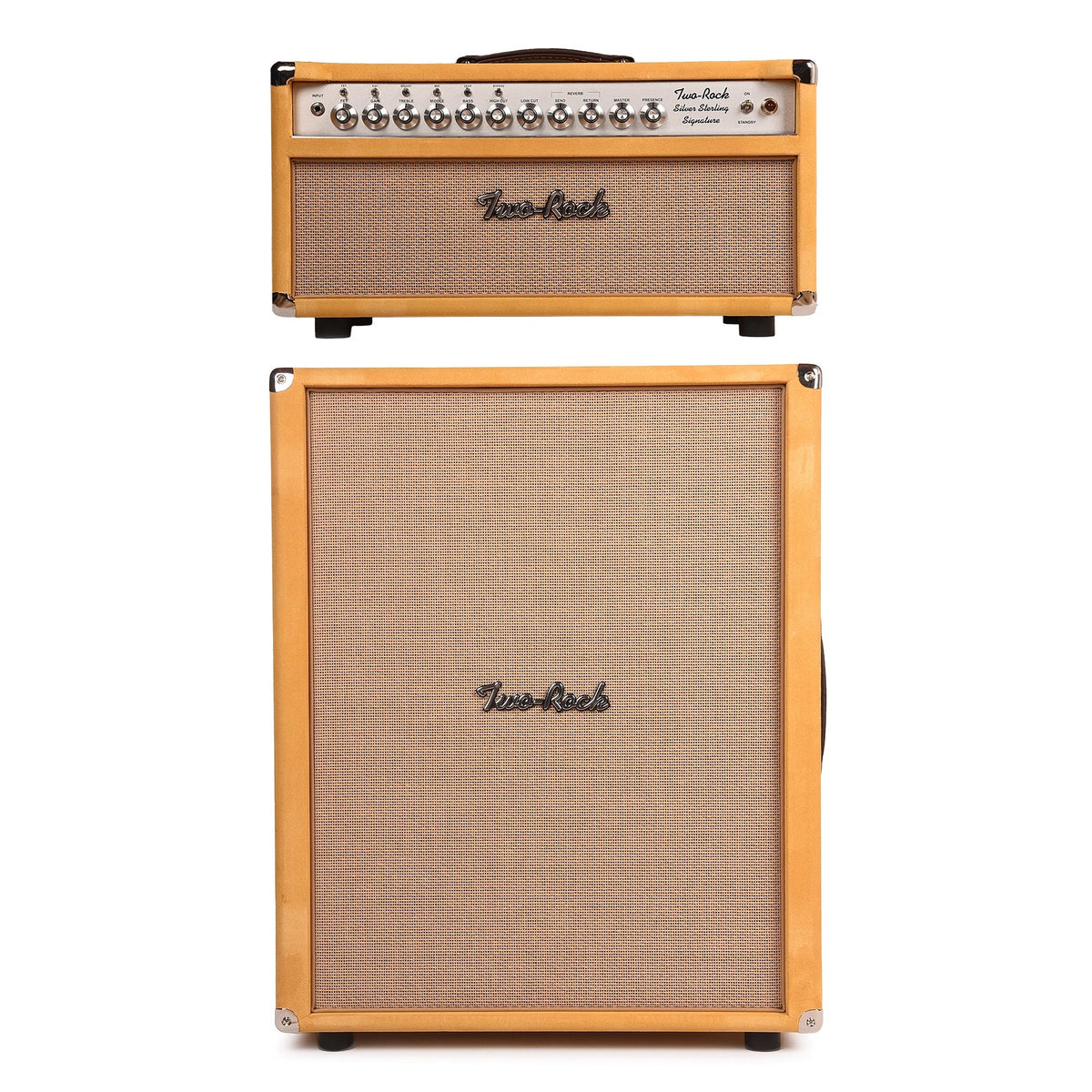 Two Rock Silver Sterling Signature 100W Head and 2x12 Vertical XL Cabinet SSS Width Gold Suede w/ Cane Grill Cloth Bundle
