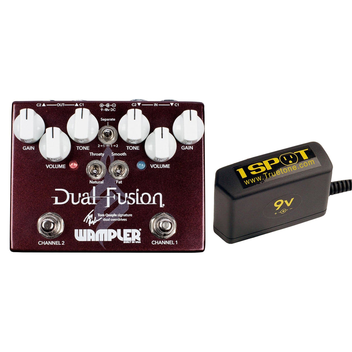 Wampler Tom Quayle Signature Dual Fusion Overdrive v2 Bundle w/ Truetone 1 Spot Space Saving 9v Adapter